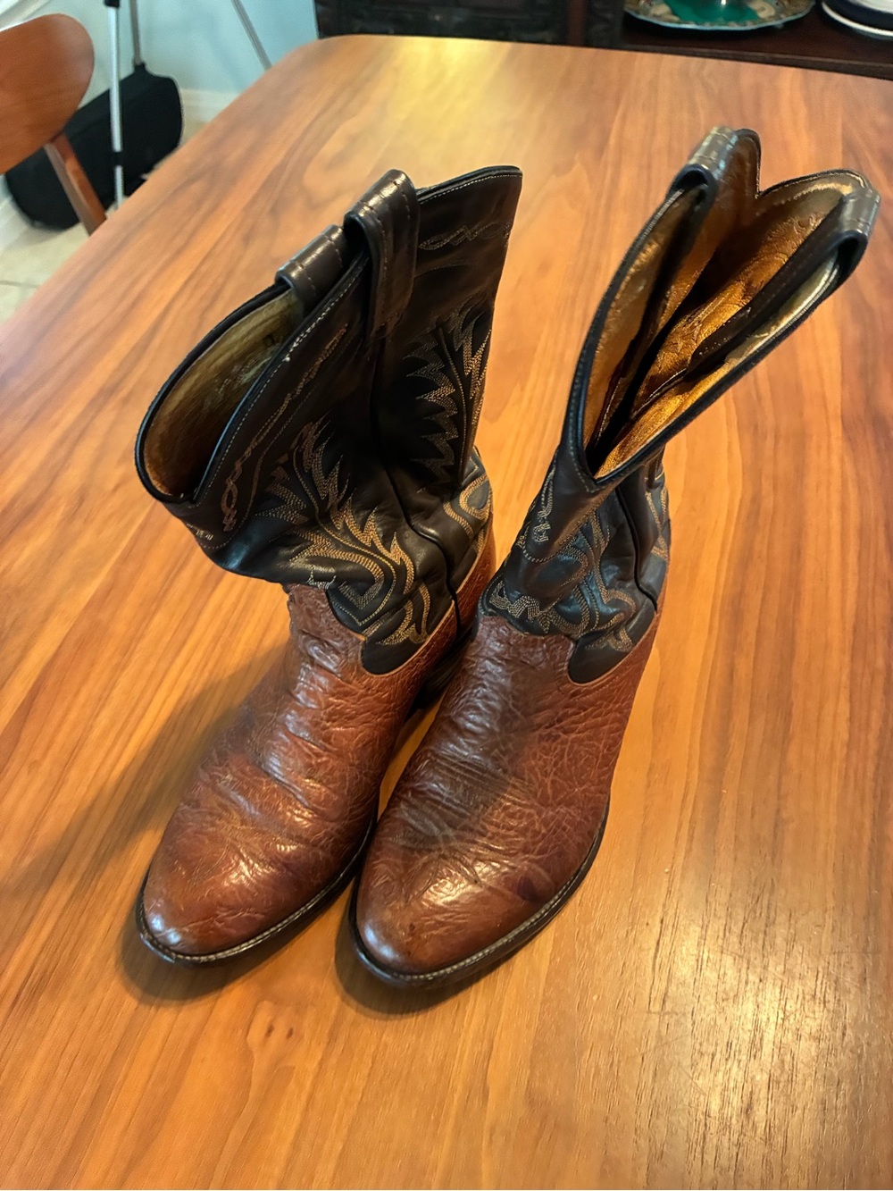 Tony Lama Brown and Black Western Cowboy Boots